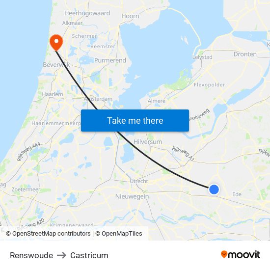 Renswoude to Castricum map