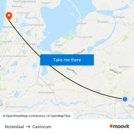 Rozendaal to Castricum map