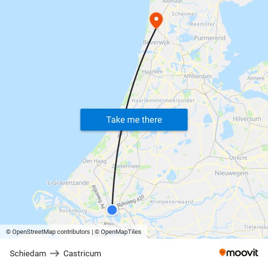 Schiedam to Castricum map