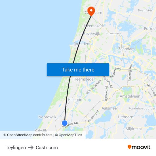 Teylingen to Castricum map