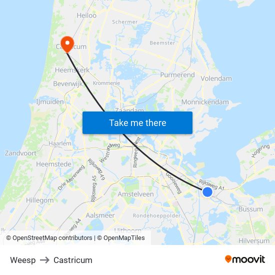 Weesp to Castricum map