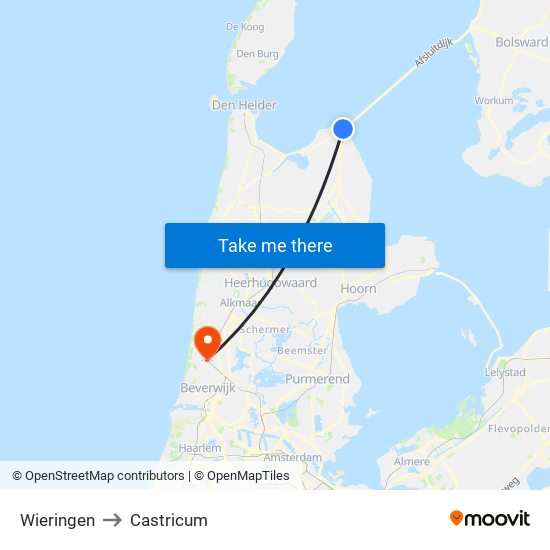 Wieringen to Castricum map