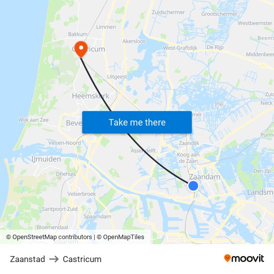 Zaanstad to Castricum map