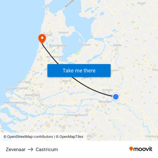 Zevenaar to Castricum map