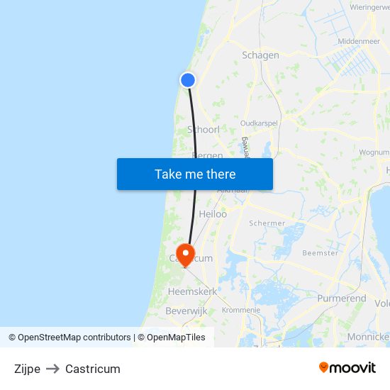 Zijpe to Castricum map