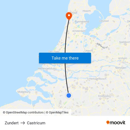 Zundert to Castricum map