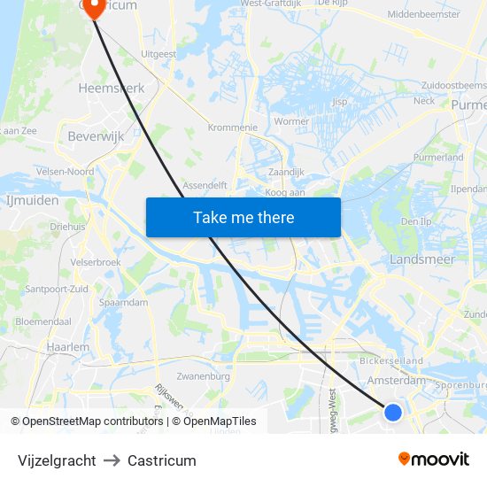 Vijzelgracht to Castricum map