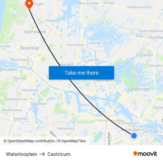 Waterlooplein to Castricum map