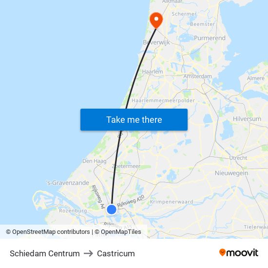 Schiedam Centrum to Castricum map