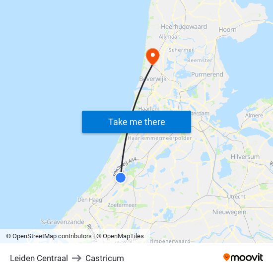 Leiden Centraal to Castricum map