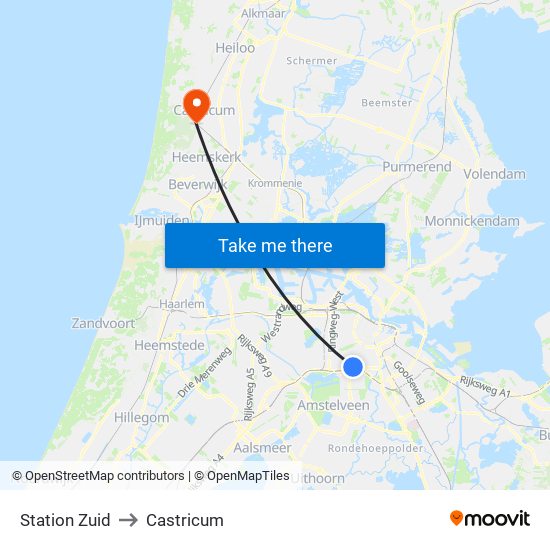 Station Zuid to Castricum map