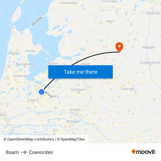 Baarn to Coevorden map