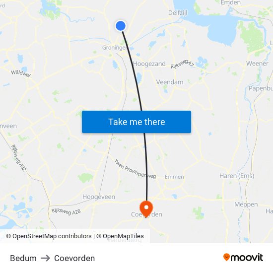 Bedum to Coevorden map
