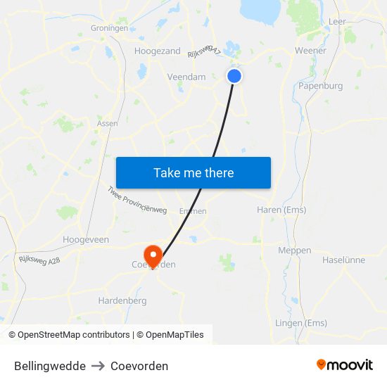 Bellingwedde to Coevorden map