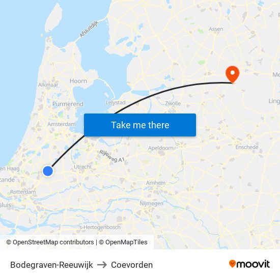 Bodegraven-Reeuwijk to Coevorden map