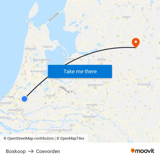 Boskoop to Coevorden map