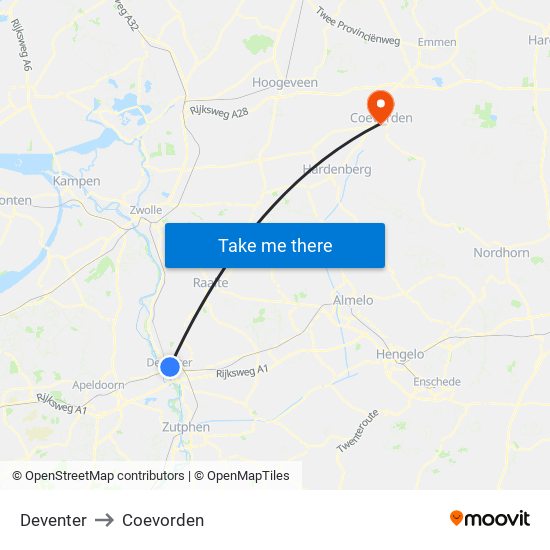 Deventer to Coevorden map