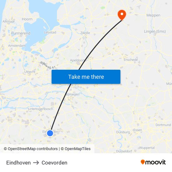 Eindhoven to Coevorden map