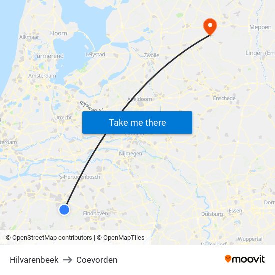 Hilvarenbeek to Coevorden map