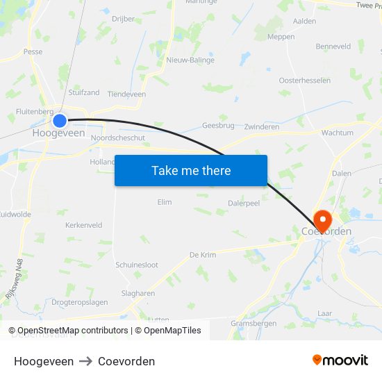 Hoogeveen to Coevorden map