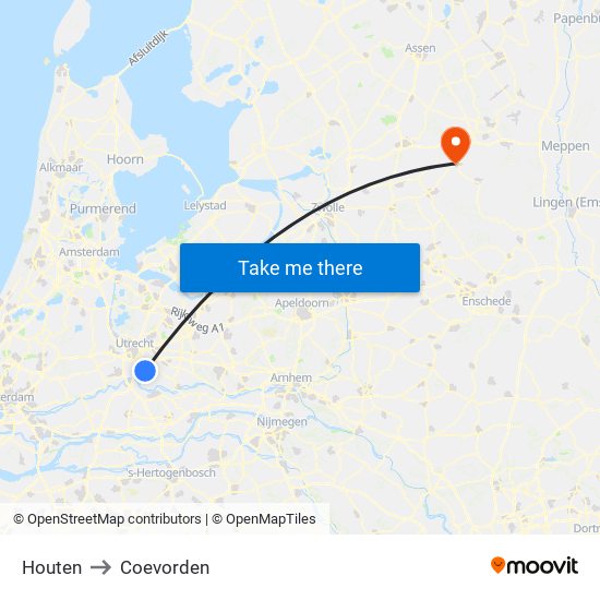 Houten to Coevorden map