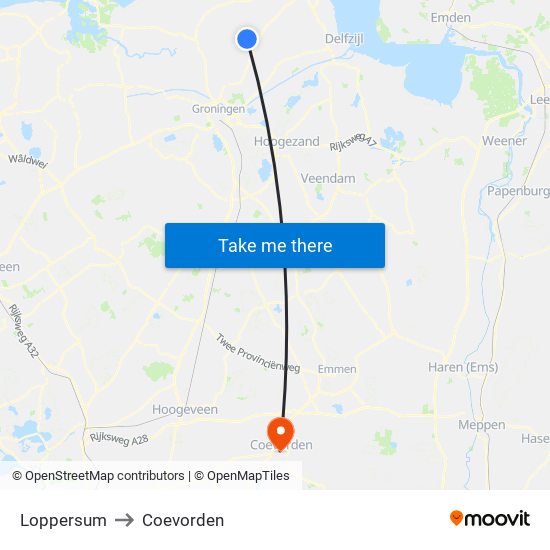 Loppersum to Coevorden map