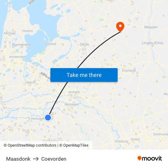 Maasdonk to Coevorden map