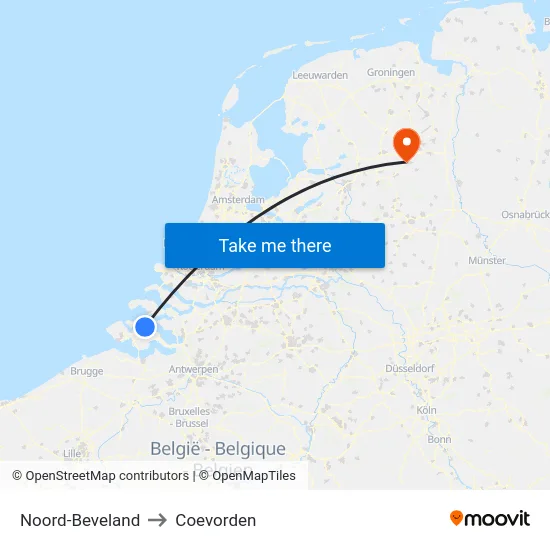 Noord-Beveland to Coevorden map