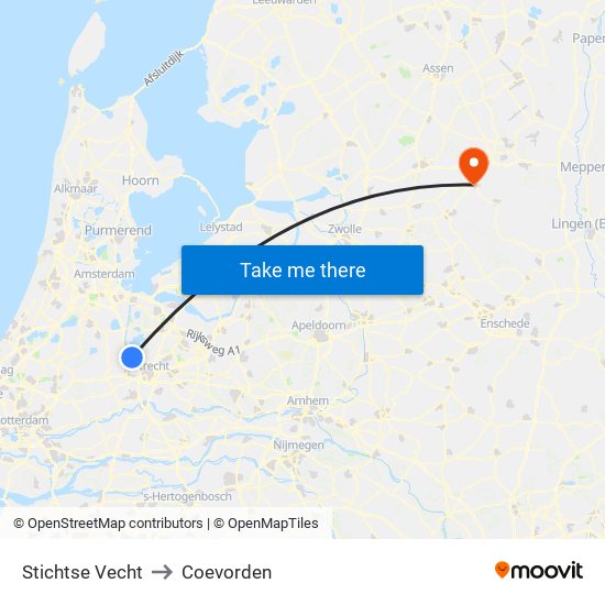 Stichtse Vecht to Coevorden map