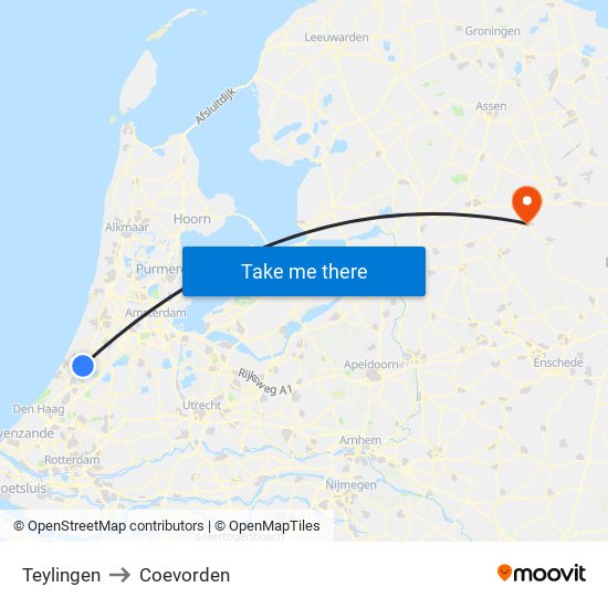 Teylingen to Coevorden map