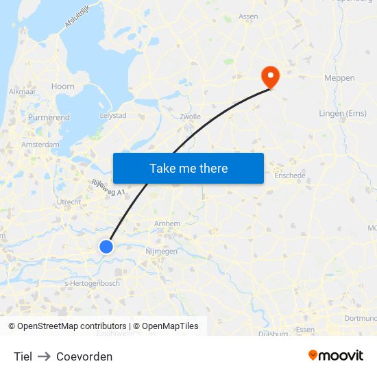 Tiel to Coevorden map