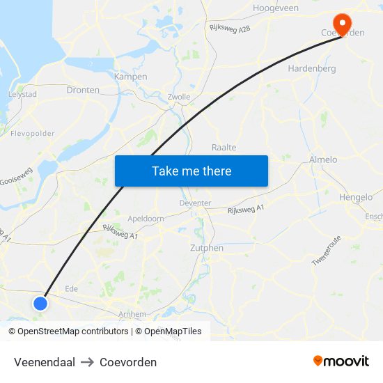 Veenendaal to Coevorden map