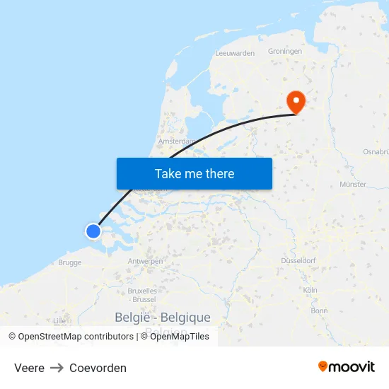 Veere to Coevorden map