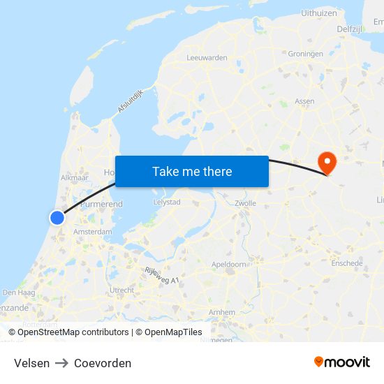 Velsen to Coevorden map