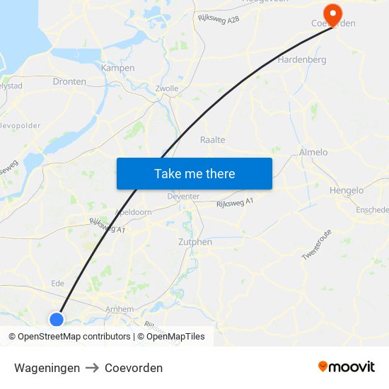 Wageningen to Coevorden map