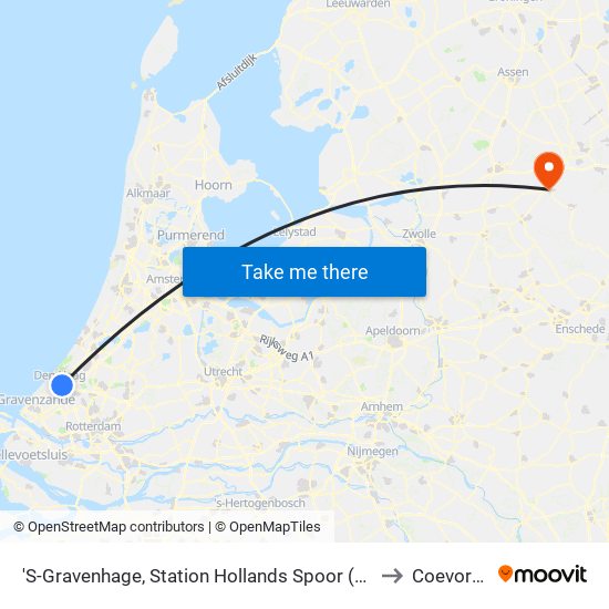 'S-Gravenhage, Station Hollands Spoor (Perron A) to Coevorden map
