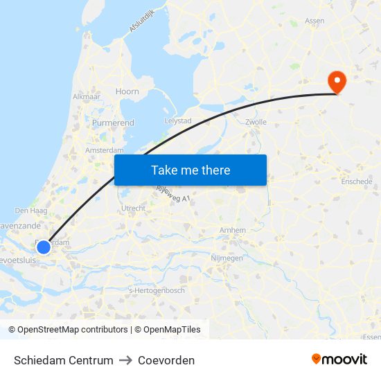 Schiedam Centrum to Coevorden map