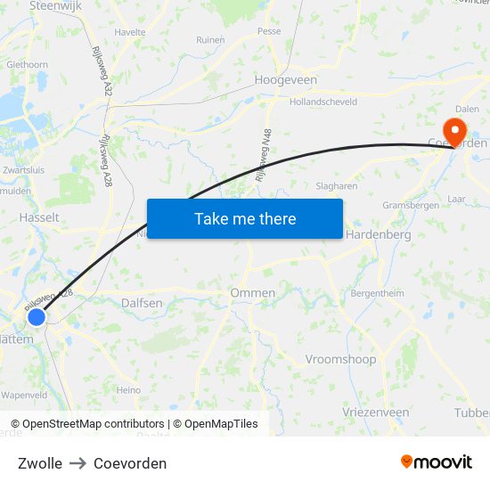 Zwolle to Coevorden map