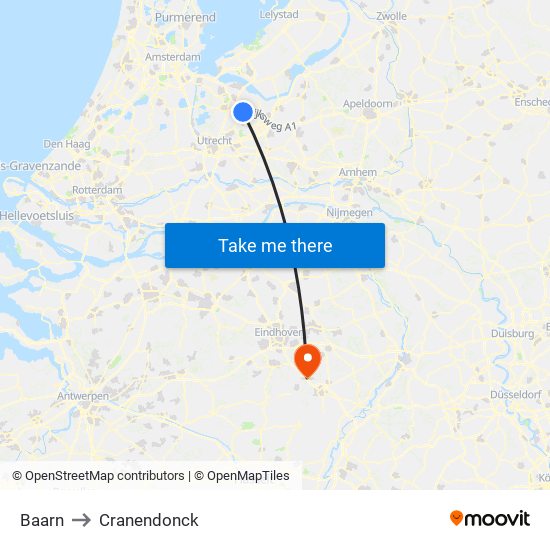 Baarn to Cranendonck map