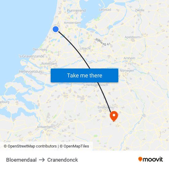 Bloemendaal to Cranendonck map