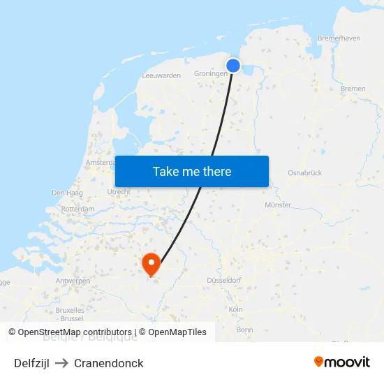 Delfzijl to Cranendonck map