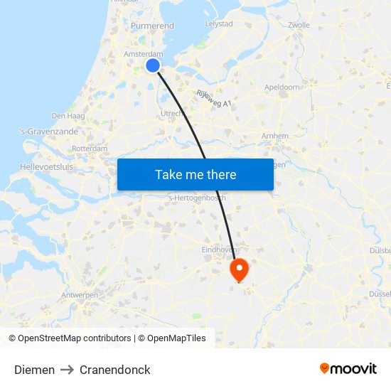 Diemen to Cranendonck map