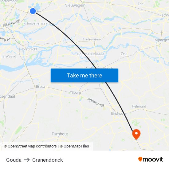 Gouda to Cranendonck map