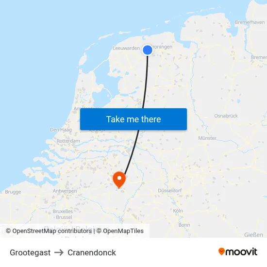 Grootegast to Cranendonck map
