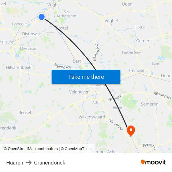 Haaren to Cranendonck map