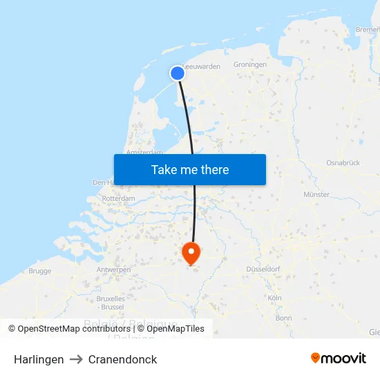 Harlingen to Cranendonck map