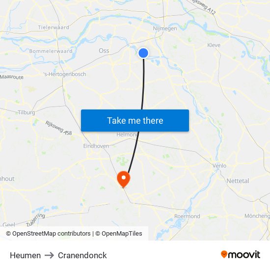 Heumen to Cranendonck map