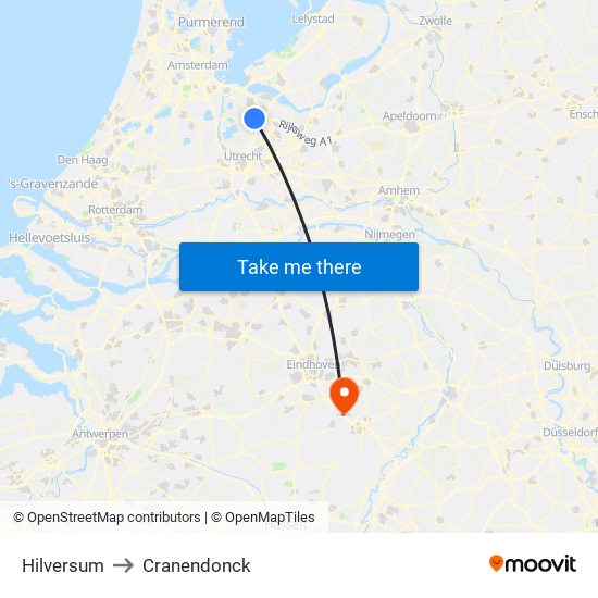 Hilversum to Cranendonck map