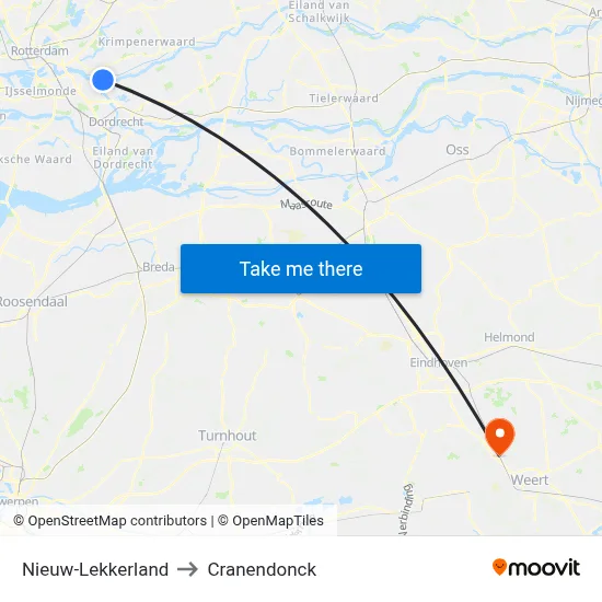 Nieuw-Lekkerland to Cranendonck map