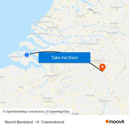 Noord-Beveland to Cranendonck map